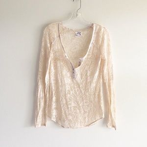 Free People Intimately Damask Burnout Henley Top